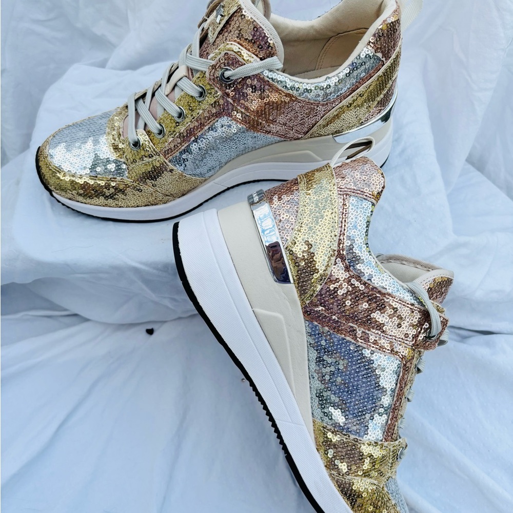 Michael Kors Gold and Silver Sequin Sneakers
